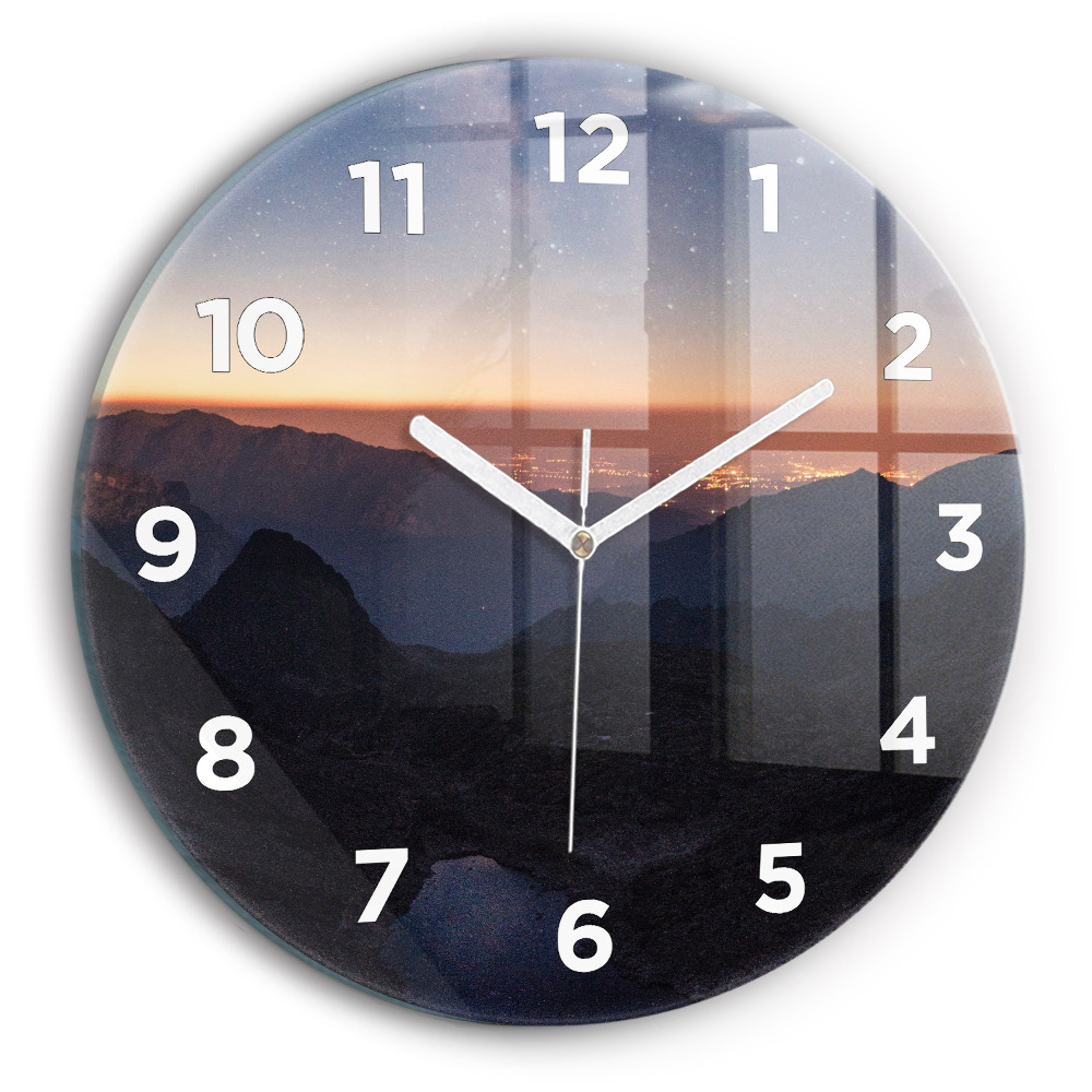 Pendule murale ronde Montagnes au coucher du soleil