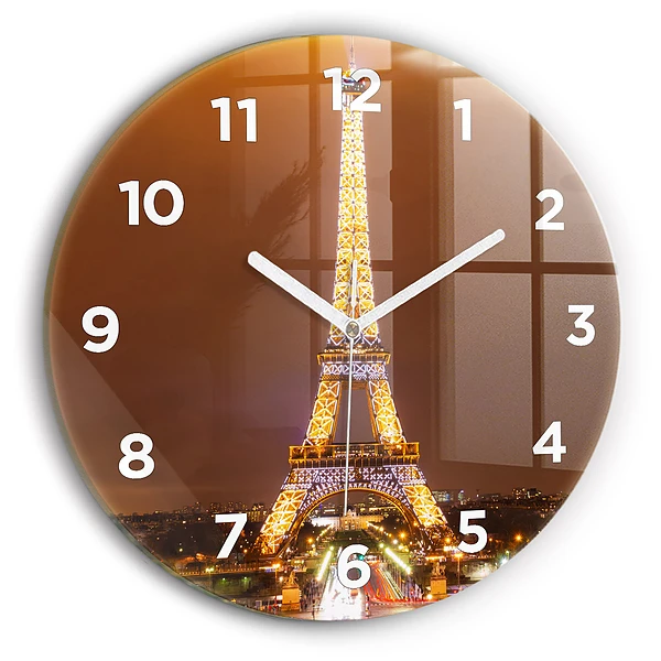 Horloge ronde murale Tour Eiffel illuminée