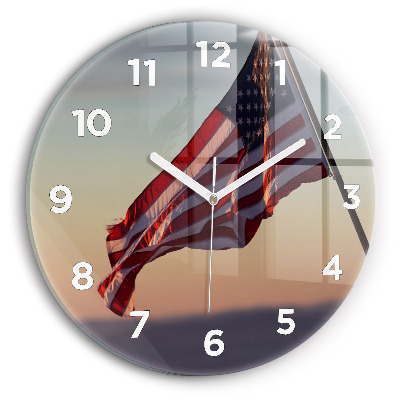 Horloge ronde en verre Le drapeau américain flottant