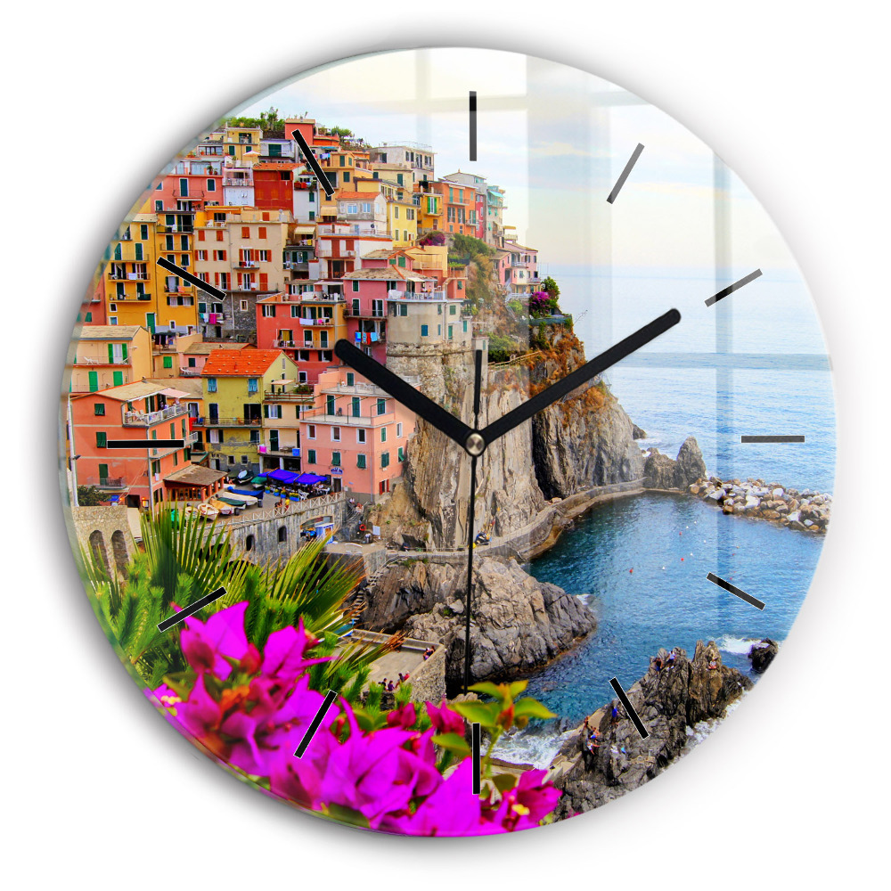 Côte des Cinque Terre Horloge ronde en verre