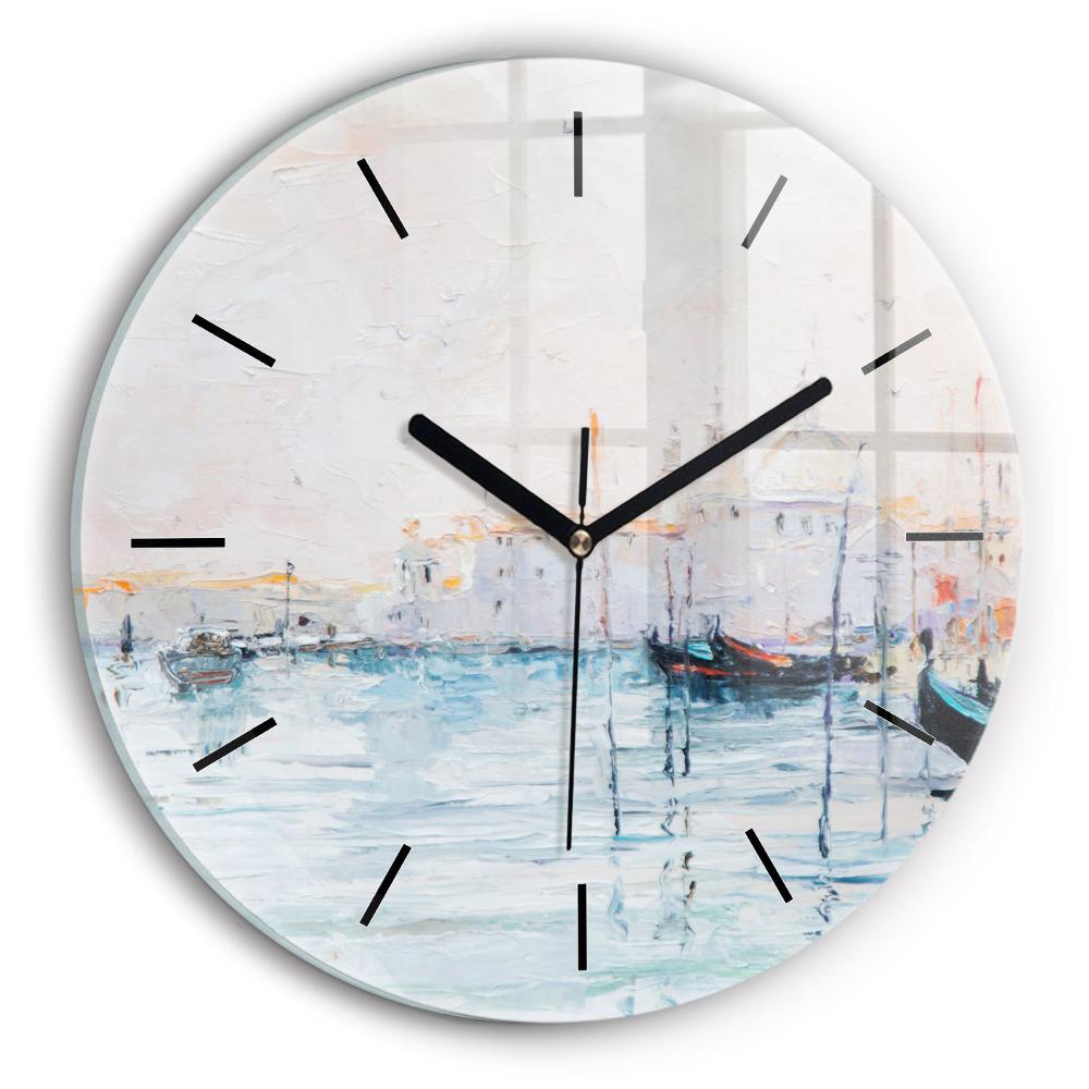 Peinture à l'huile d'un yacht en mer Horloge ronde en verre