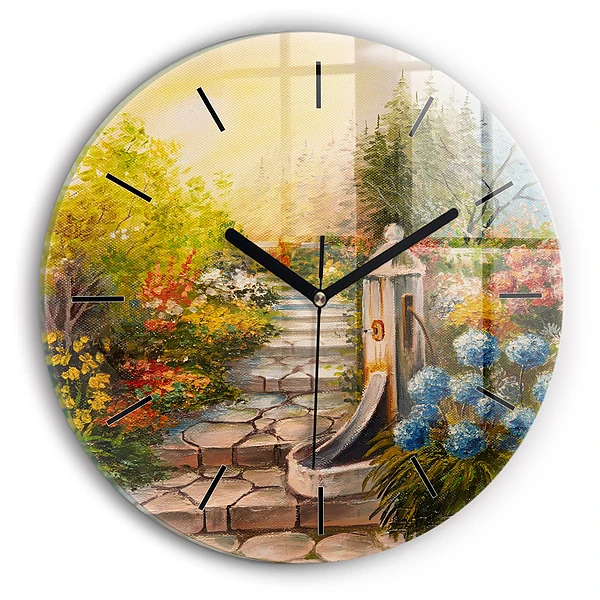 Composition à l'huile dans une forêt Pendule murale ronde