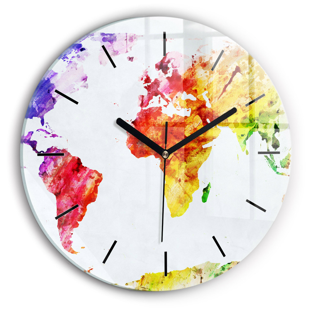 Carte du monde à l'aquarelle Pendule murale ronde