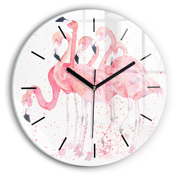 Grappe de flamants roses Horloge ronde en verre