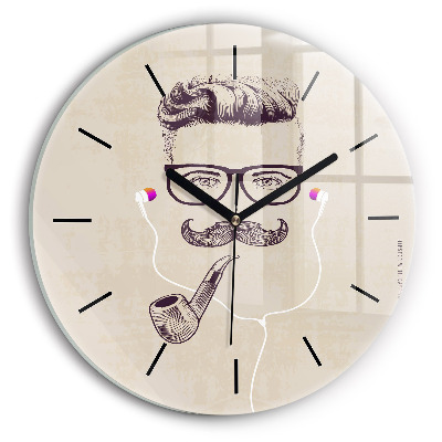 Homme avec une pipe Horloge ronde en verre