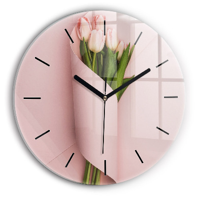 Bouquet de tulipes Horloge ronde en verre