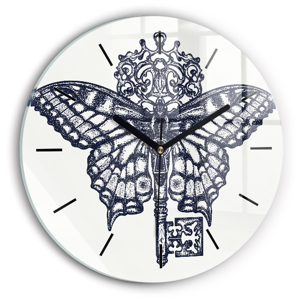 Papillon et clé - style boho Horloge ronde murale