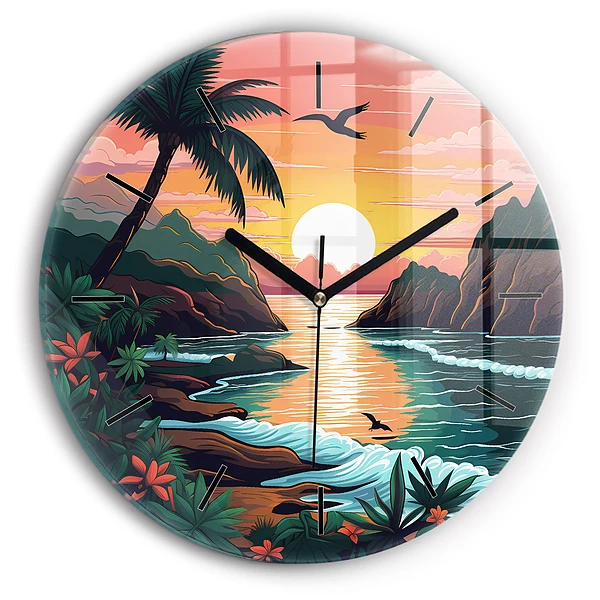Coucher de soleil de conte de fées Pendule murale ronde