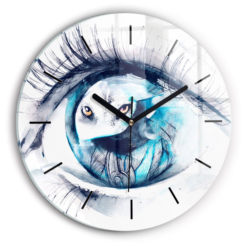 Illustration d'un œil de loup Horloge ronde en verre