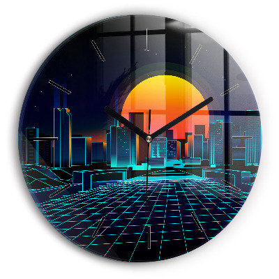 Ville du cyberespace Horloge ronde en verre