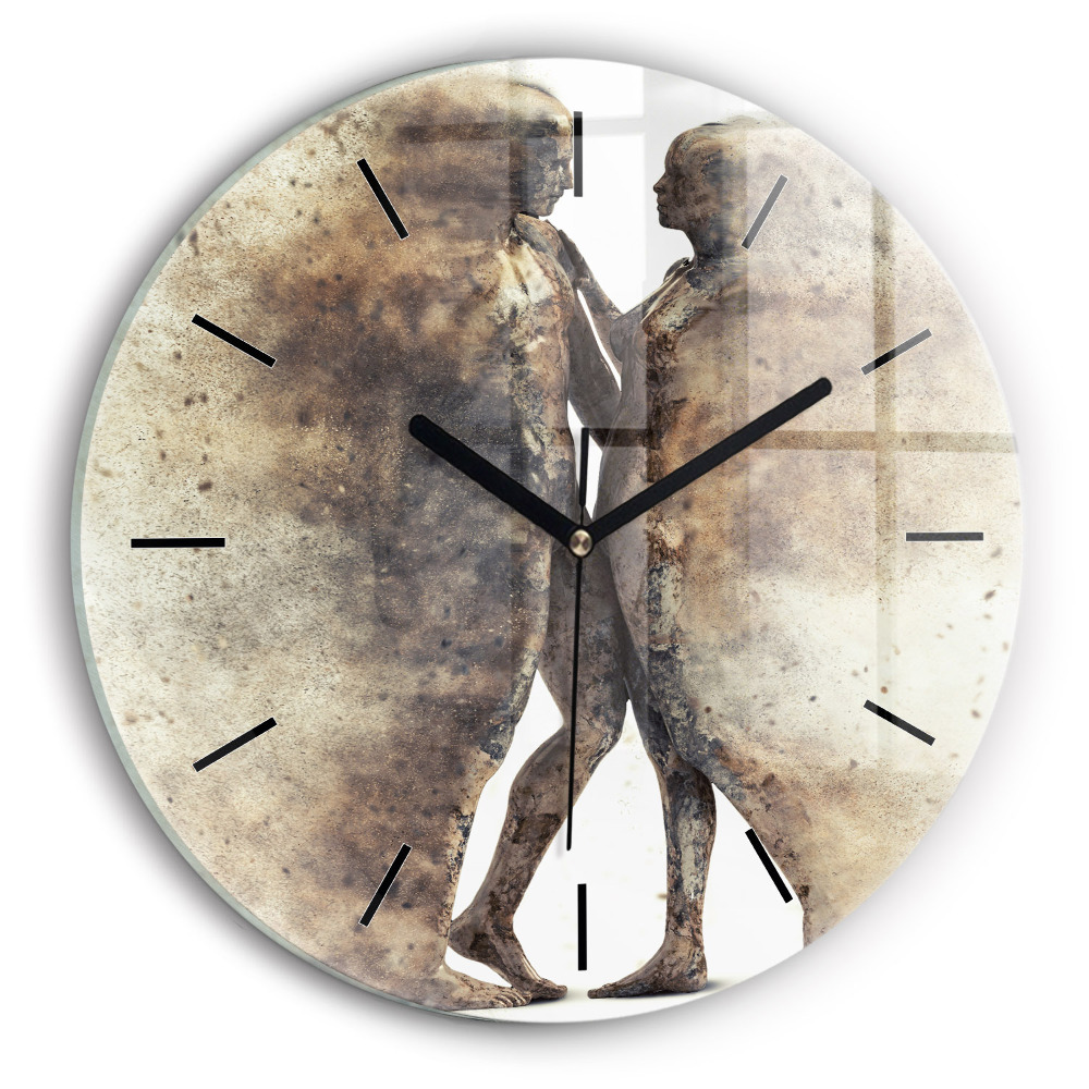 Personnes abstraites dans le sable Horloge ronde en verre