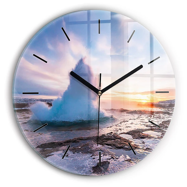 Geyser sur l'île d'Islande Horloge ronde murale
