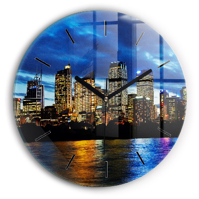 Sydney le soir Horloge ronde en verre