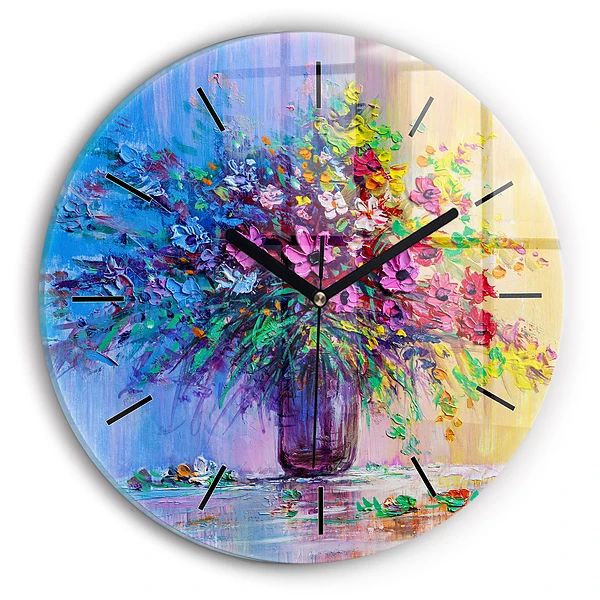 Fleurs dans un vase Pendule murale ronde