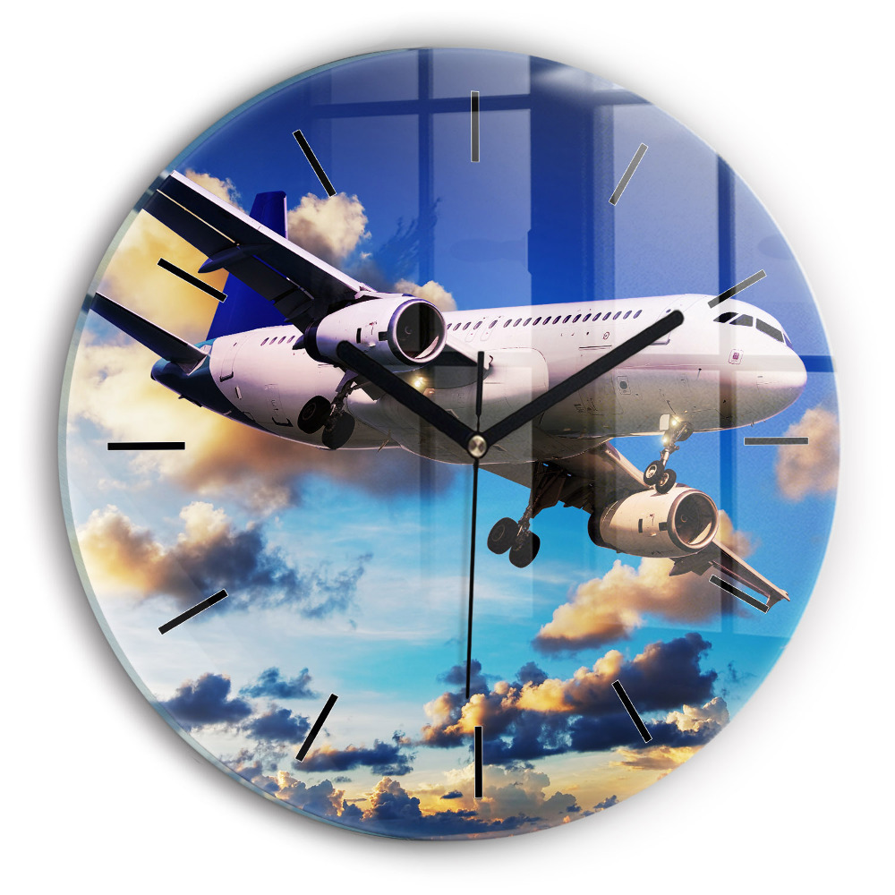 Avion dans les nuages Pendule murale ronde