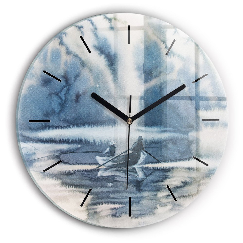 Lac d'hiver Bateau Horloge ronde en verre