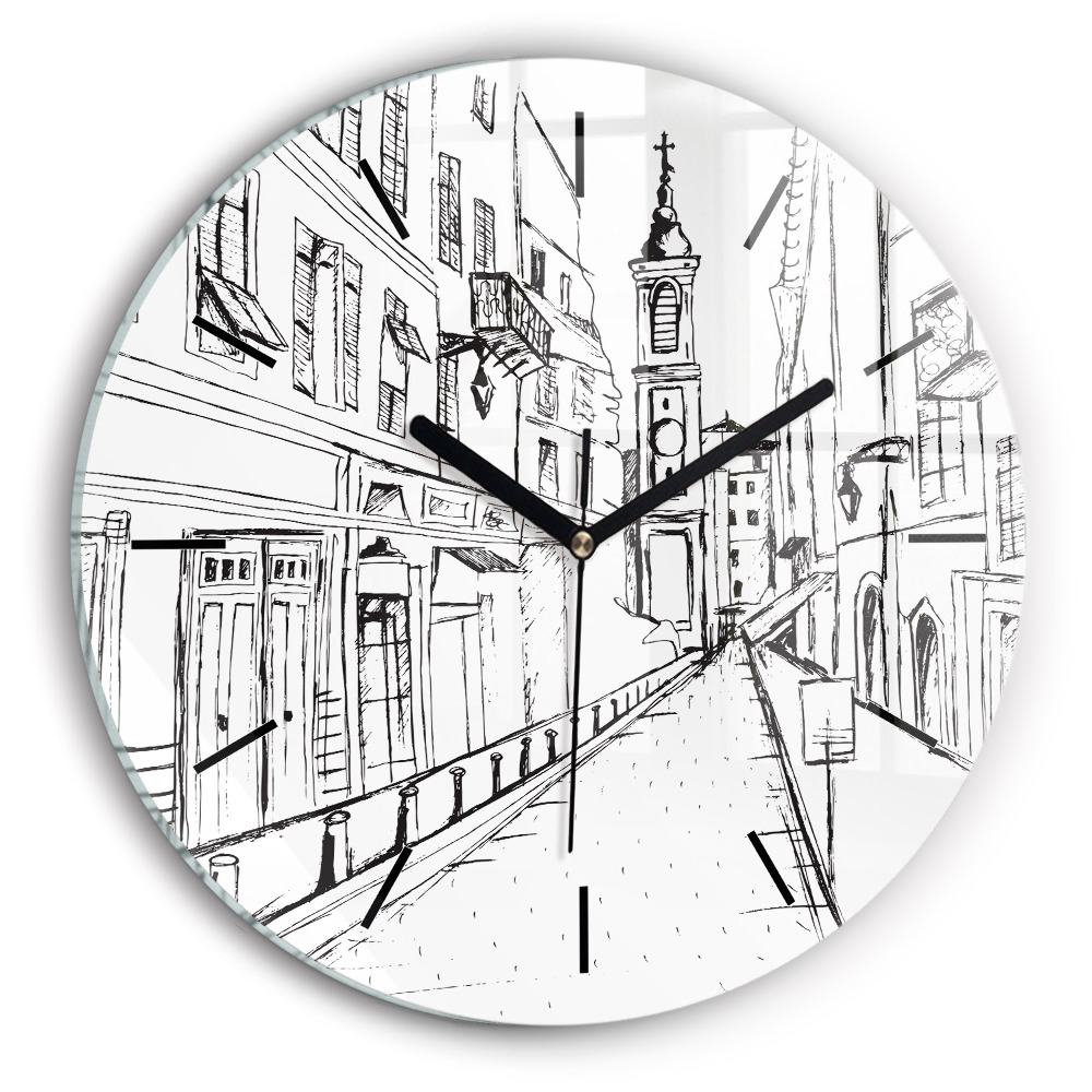 Dessin de ville Provence Pendule murale ronde