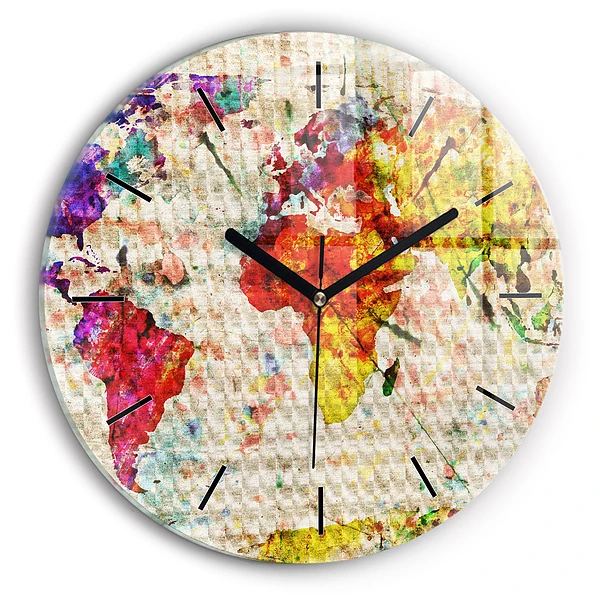 Carte du monde colorée Pendule murale ronde