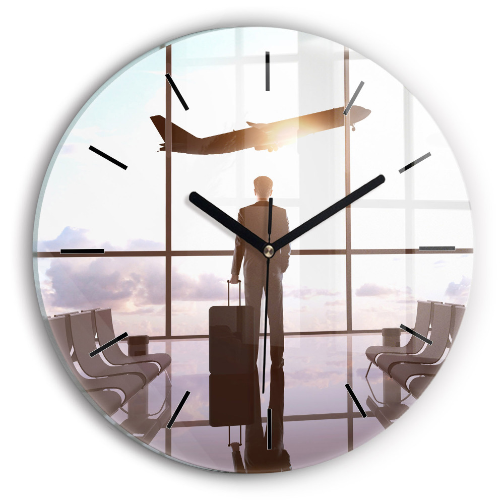 Homme à l'aéroport Horloge ronde en verre