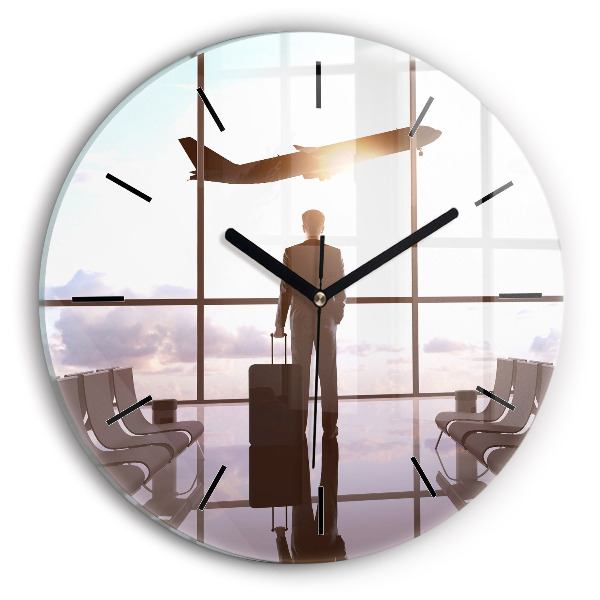 Homme à l'aéroport Horloge ronde en verre