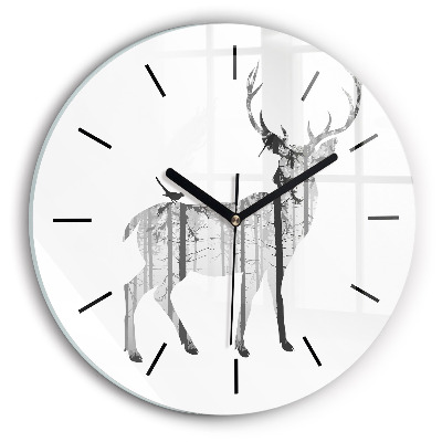 Silhouette d'un cerf Forêt Horloge ronde en verre