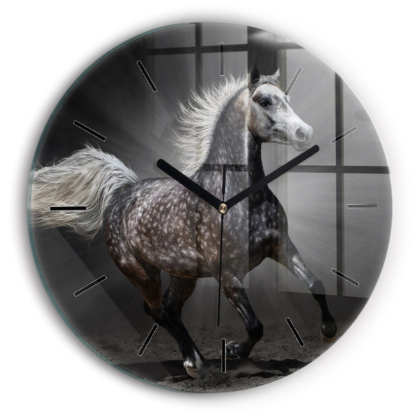 Cheval au galop Pendule murale ronde