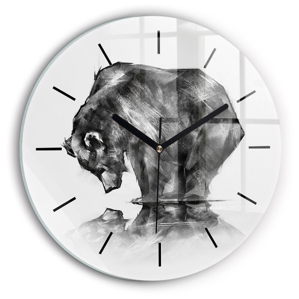 Dessin d'ours Horloge ronde en verre