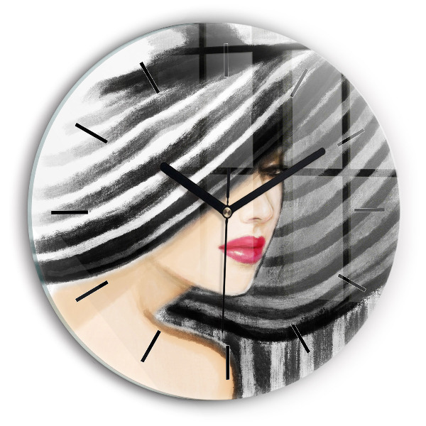 Femme en noir et blanc Horloge ronde