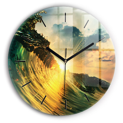 Vague coucher de soleil Horloge ronde murale