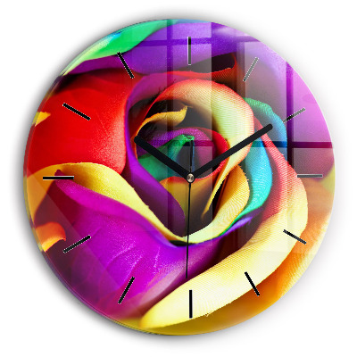Rose arc-en-ciel Horloge ronde en verre