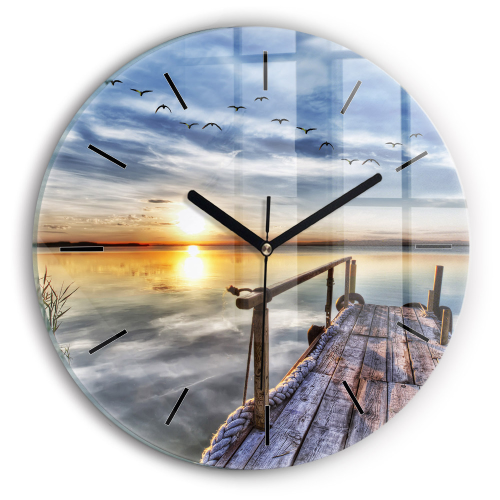 Lac au coucher du soleil Horloge ronde