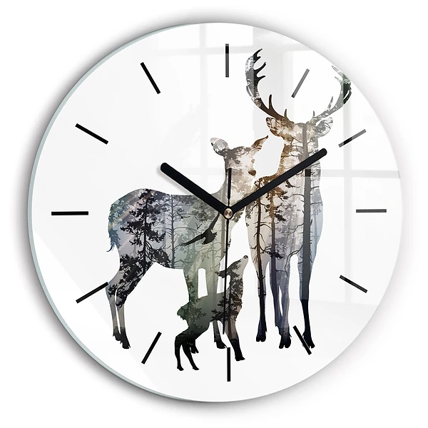 Famille de cerfs Horloge ronde murale