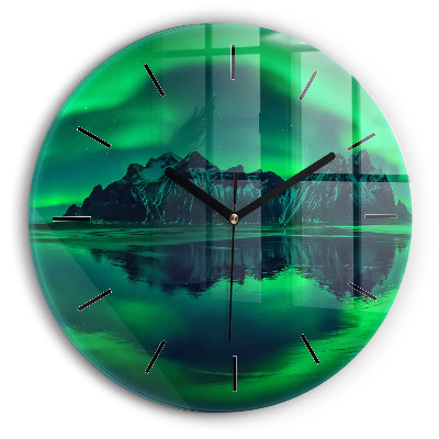 Aurore boréale Horloge ronde en verre