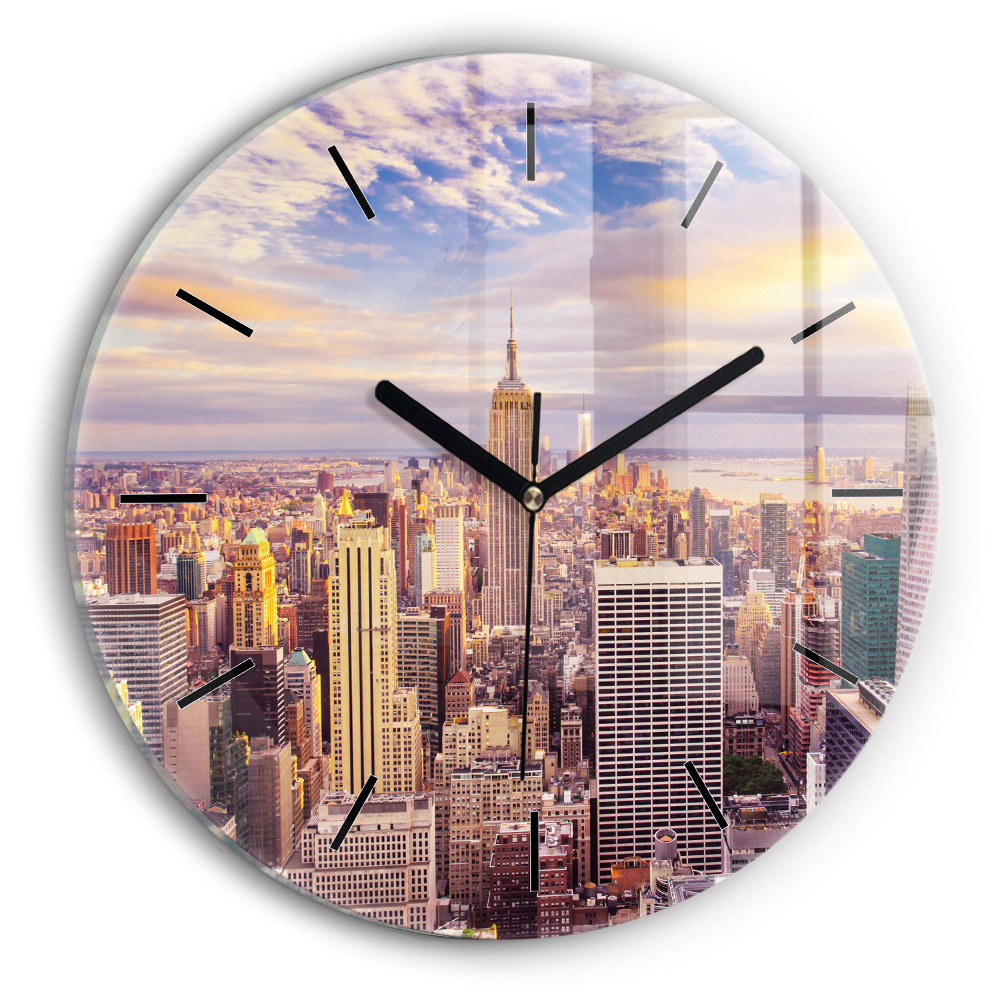 Coucher de soleil à New York Pendule murale ronde