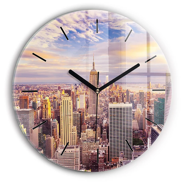Coucher de soleil à New York Pendule murale ronde