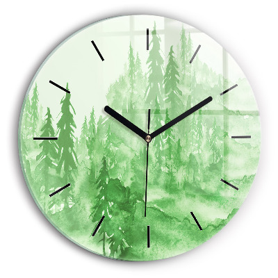 Peinture d'une forêt verte Horloge ronde murale