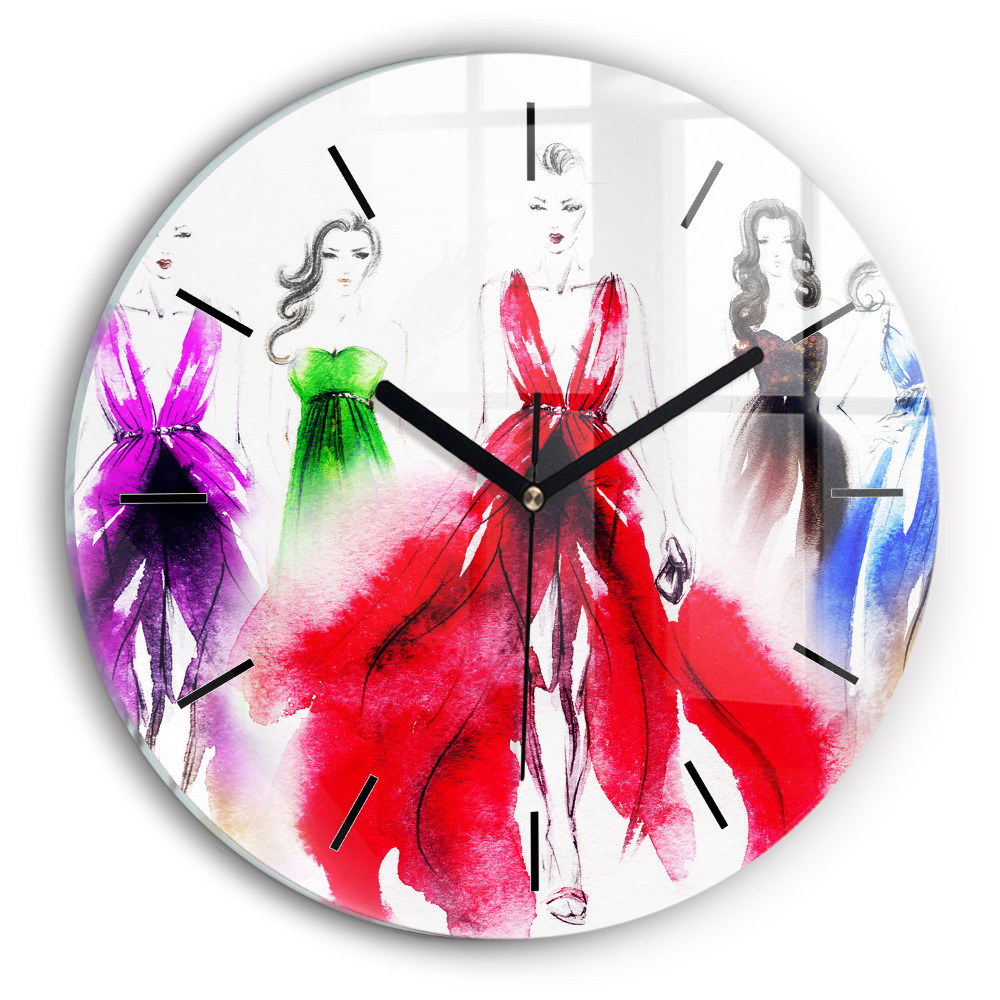 Femmes en robes colorées Horloge ronde murale