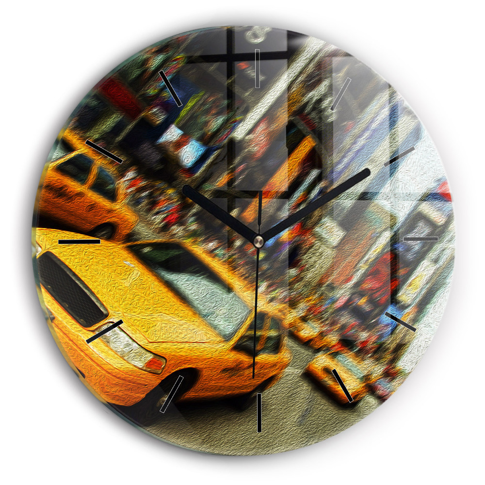 Taxis de la ville de New York Horloge ronde en verre