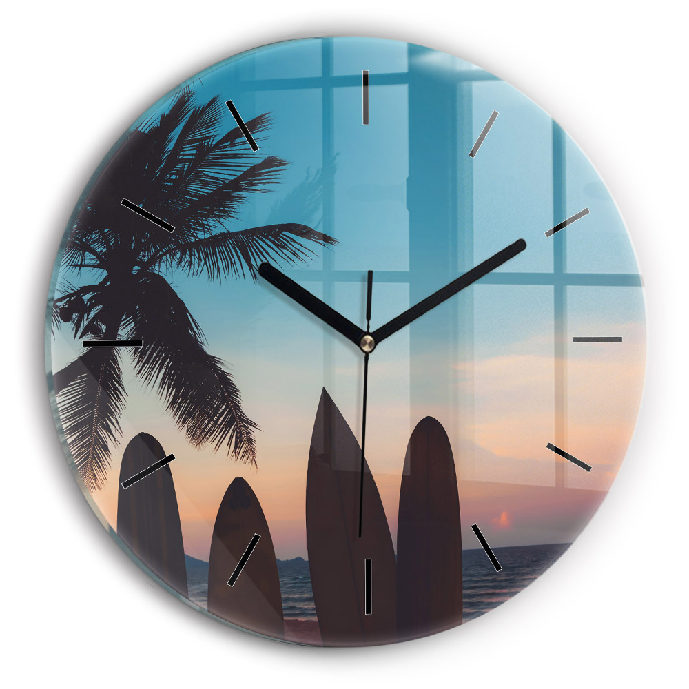 Surf sur la plage Horloge ronde en verre