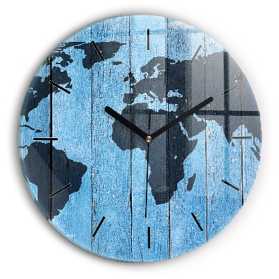Carte du monde sur planches Horloge ronde murale
