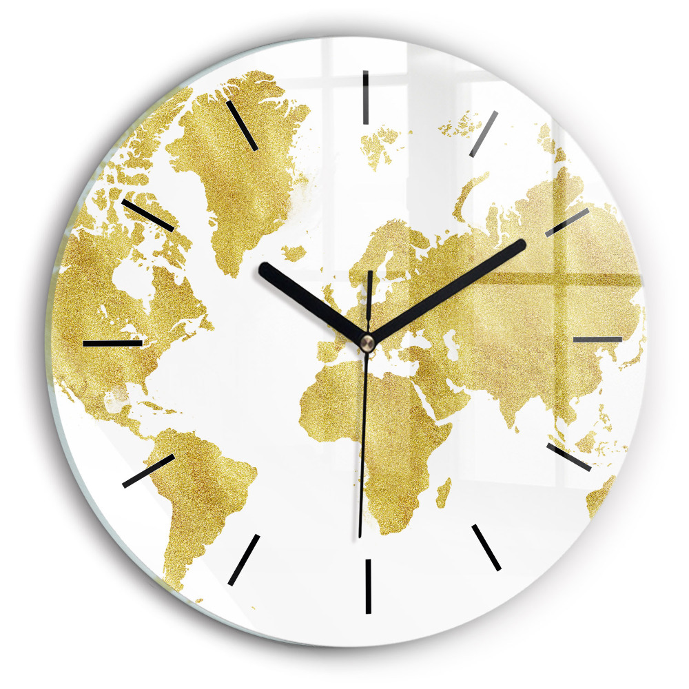 Carte du monde en or Horloge ronde en verre