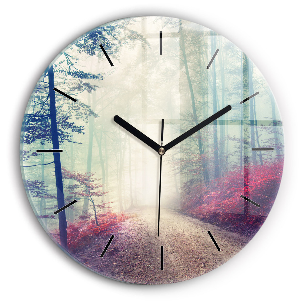 Route d'automne Brouillard forestier Horloge ronde