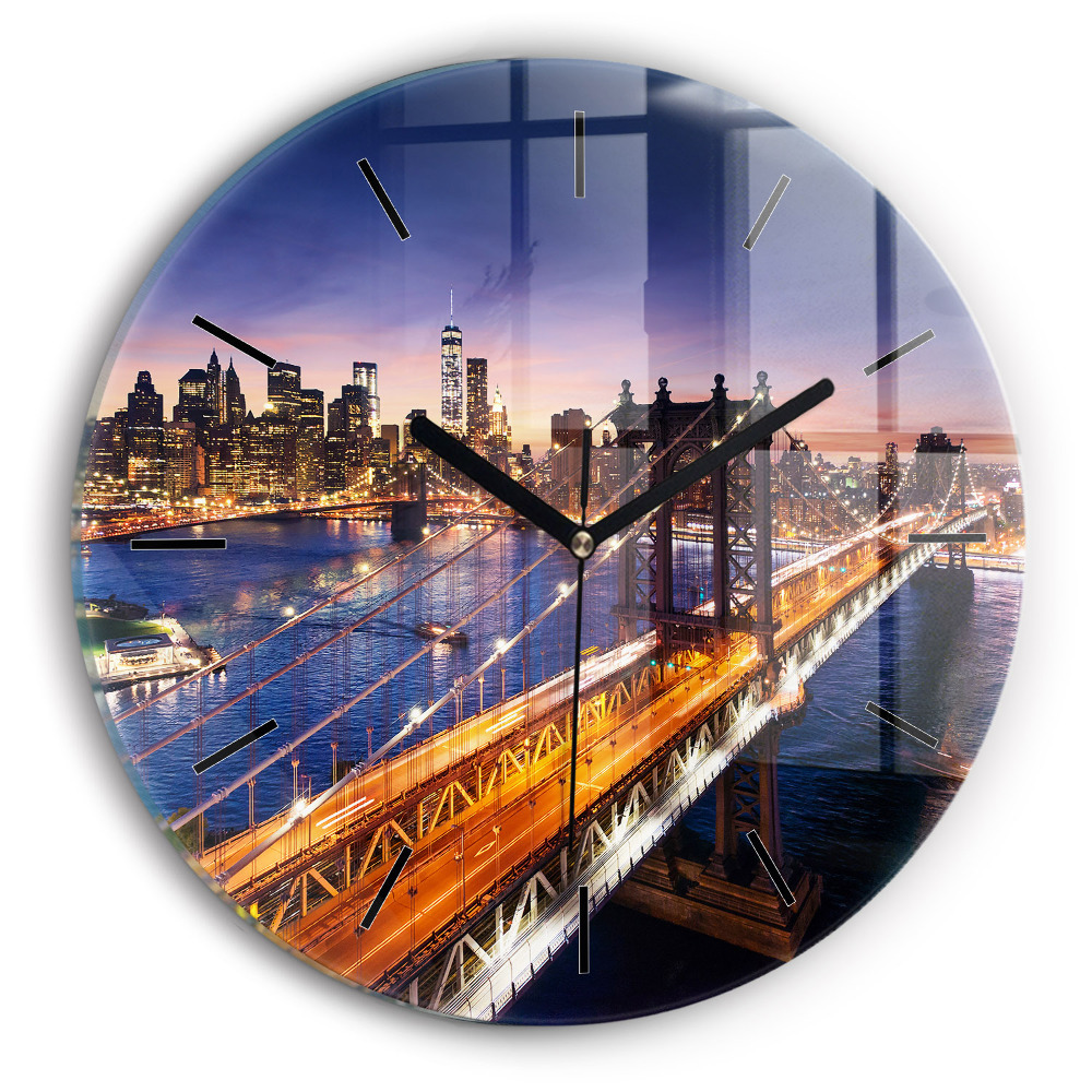 New York et le coucher de soleil Horloge ronde en verre