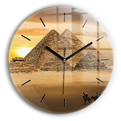 Pyramides et coucher de soleil Horloge ronde murale