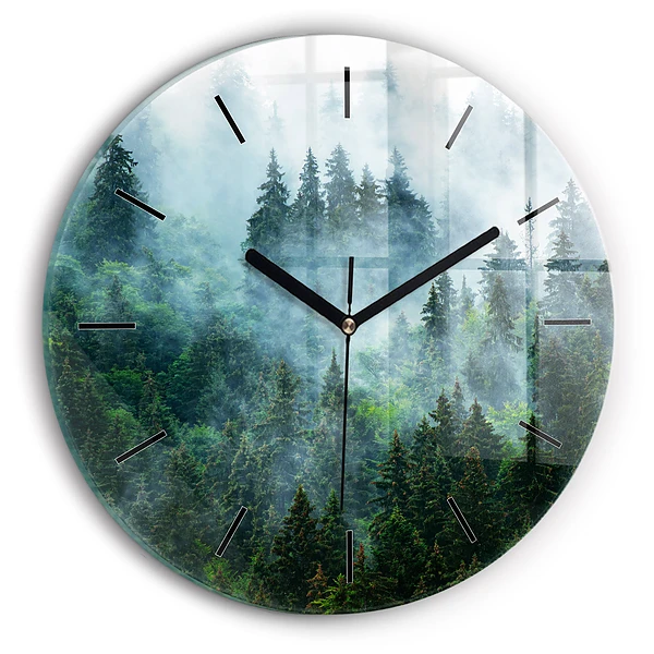 Forêt brumeuse Horloge ronde murale