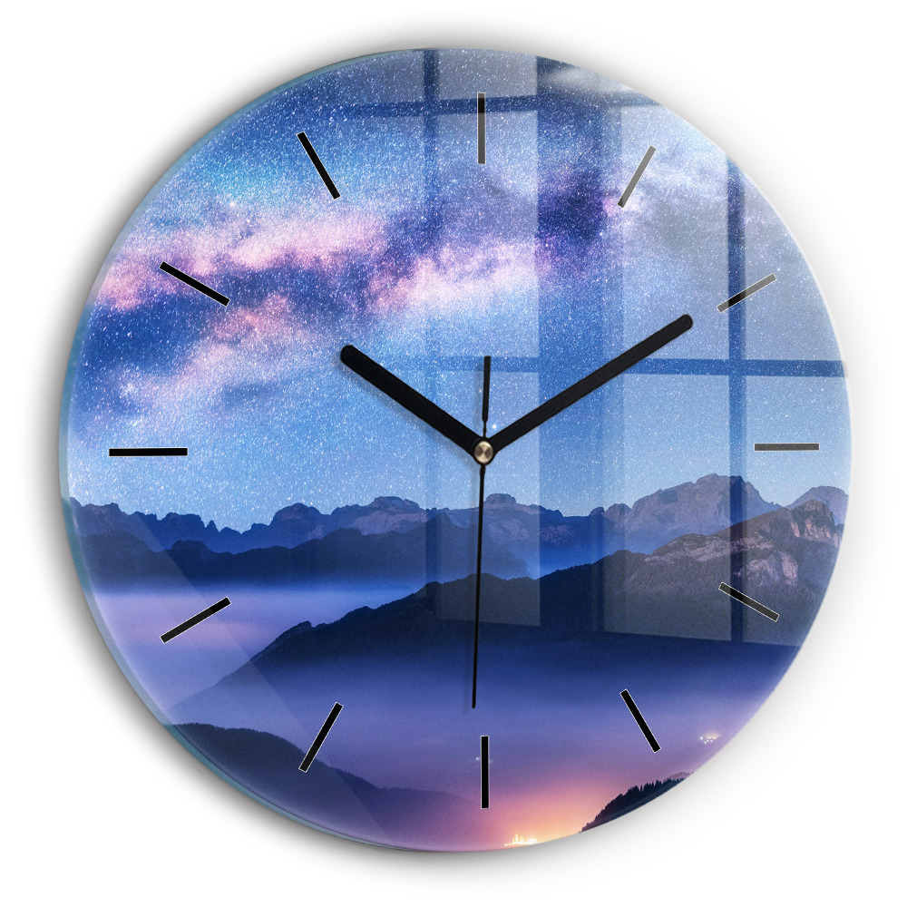 Voie lactée et montagnes Horloge ronde