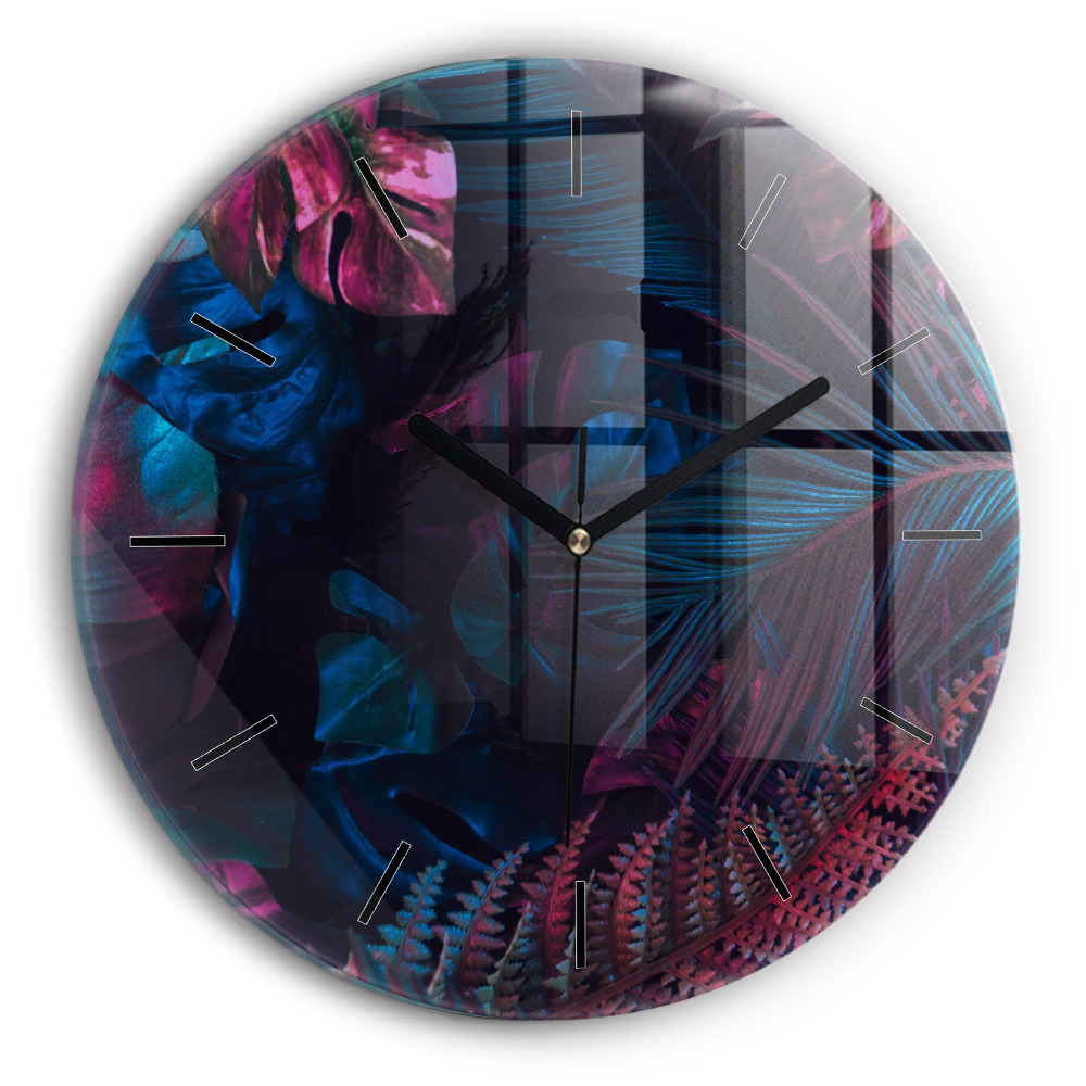 Fleurs exotiques Horloge ronde en verre