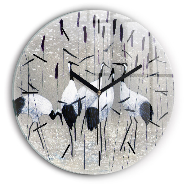Grues dans les roseaux Horloge ronde murale
