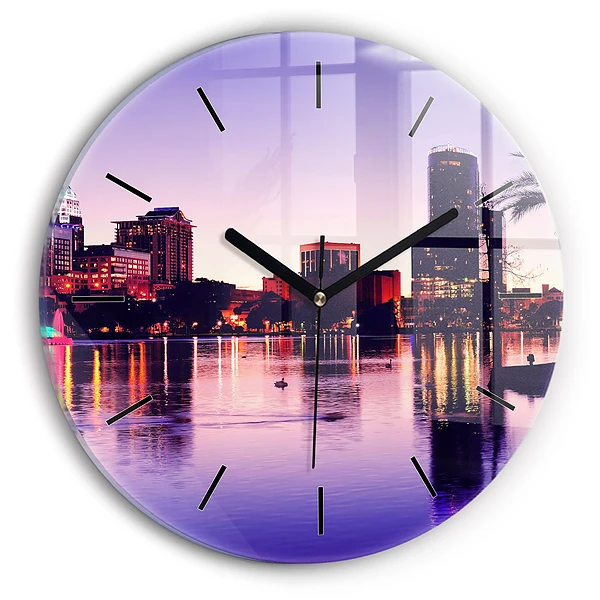 Ligne d'horizon de la ville d'Orlando Horloge ronde en verre