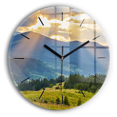 Paysage avec forêts Horloge ronde en verre
